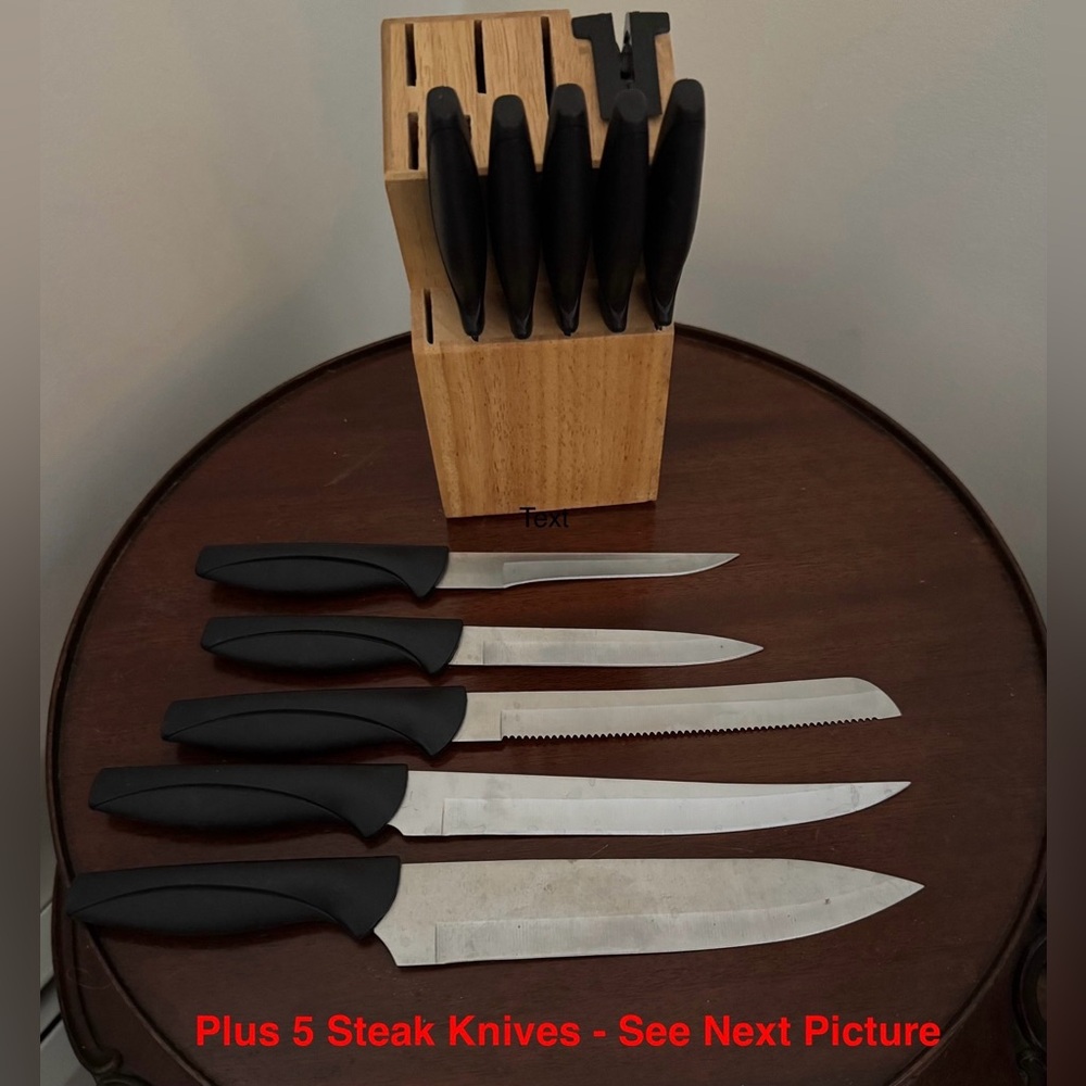 Wooden Holder, 10 Piece Stainless Steel Knife Set with Built-In Sharpener - Picture 5 of 6